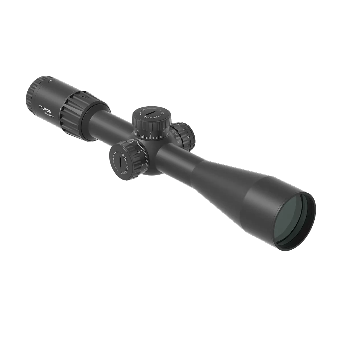 Tauron 4-24x50 FFP Zielfernrohr mit MPX1 Absehen, langlebiges 30mm Gehäuse und mehrfach beschichtete Linsen für klare Zielerfassung.