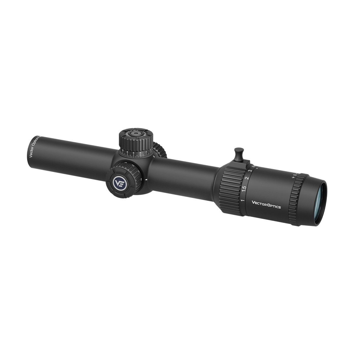 Forester 1–8×24 SFP Zielfernrohr mit Vector Optics Logo, robustes Design für LPVO-Anwendungen und schnelle Zielerfassung.