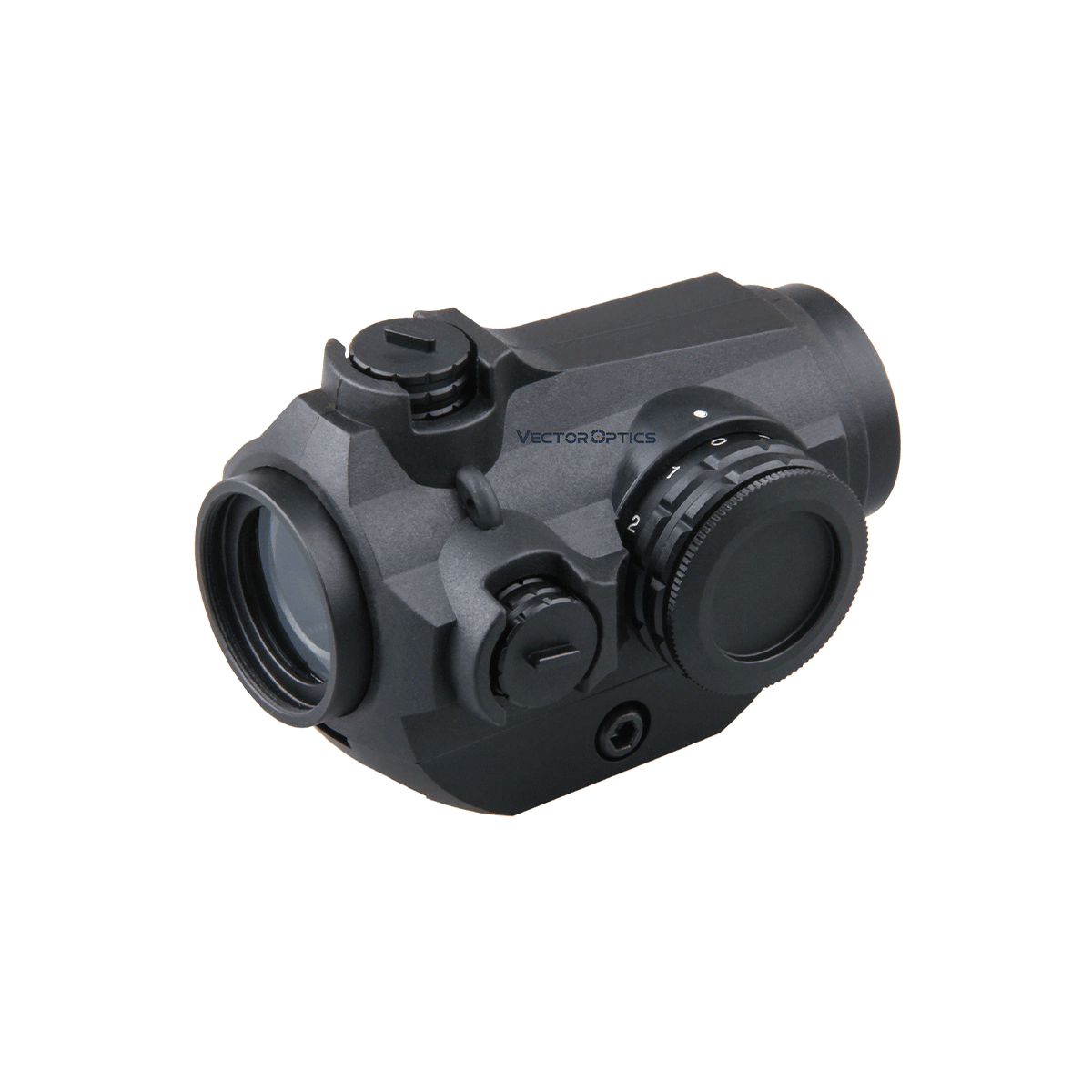 Detailansicht des Maverick III 1×22 Red Dot Sights mit Bedienknöpfen und Linsenabdeckung, stoßfest und wasserresistent für den Outdoor-Einsatz.
