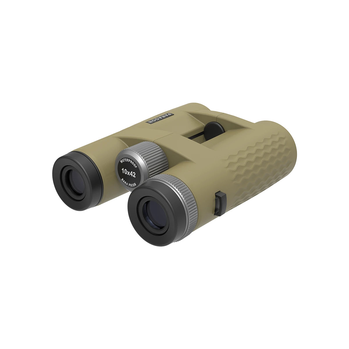 Rückansicht der Paragon 10x42 HD Binoculars mit Dioptrienausgleich und 10x42 HD-Markierung. Hochauflösende Optik für präzise Beobachtungen im Freien.
