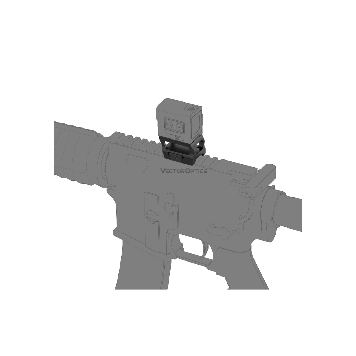 Montage VOD auf Picatinny - Vector Optics Red Dot | Co-Witness auf taktischem Gewehr, stabile Aluminiumhalterung für präzise Zielerfassung.