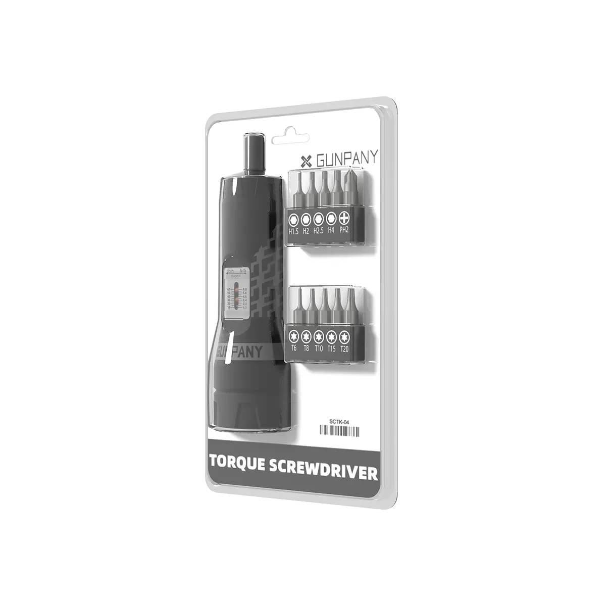 Verpackter Drehmomentschlüssel SCTK-04 inklusive 10 Bit-Einsätzen, ideal für den Onlinekauf im Bereich Werkzeuge & Präzisionsmontage.