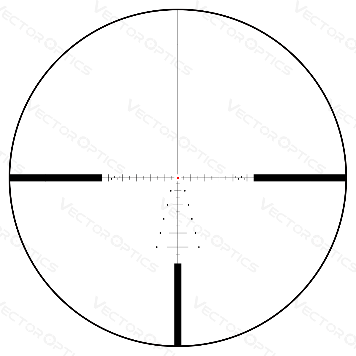 MIL-Absehen des Paragon 4-20x50 SFP Vector Optics Zielfernrohrs mit feinen Markierungen für exakte Zielerfassung im Schießsport.