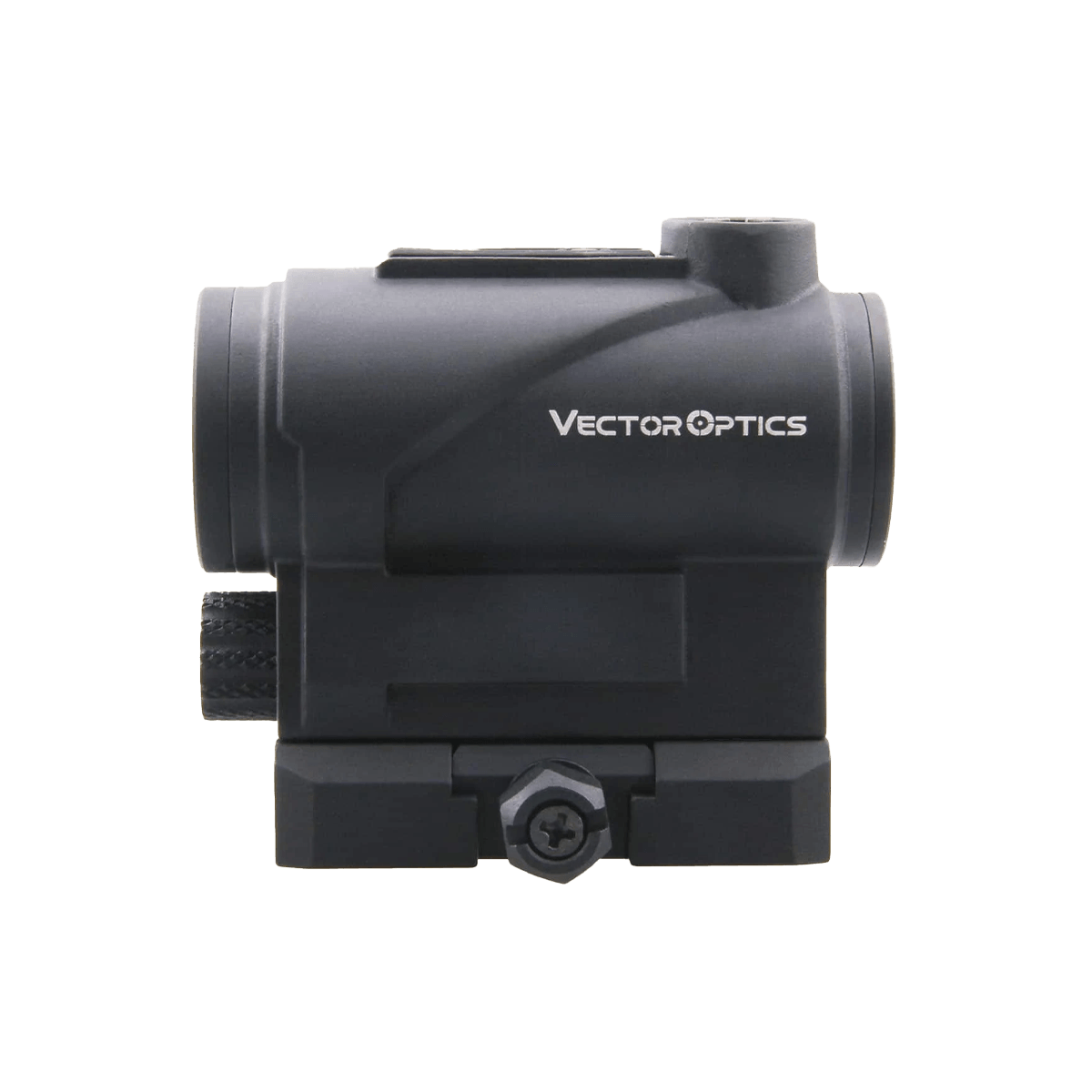 Seitenprofil des Centurion 1×20 Rotpunktvisiers mit Vector Optics Logo, ideal für taktische und sportliche Anwendungen.