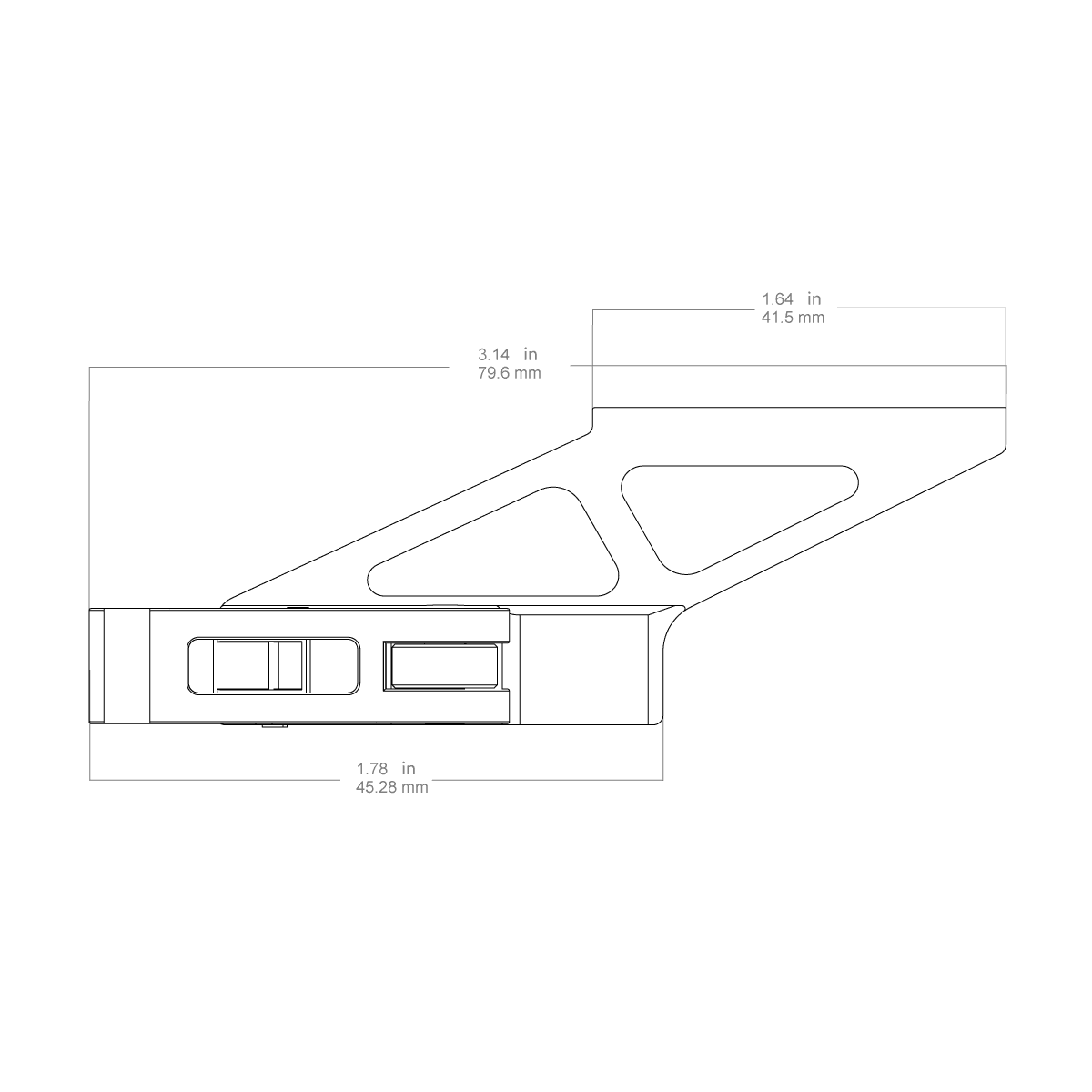 Technische Zeichnung der QD Montage RUM (T1/T2) Picatinny Höhe 32.5mm (RD69-QD01) Vector Optics mit Maßangaben für präzise Installation