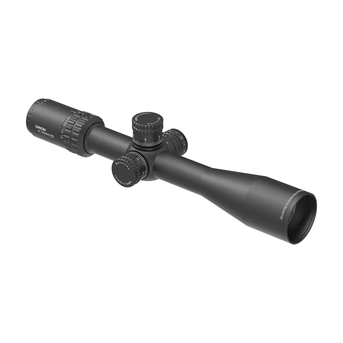 Orion Pro MAX 4-16x44 HD Zielfernrohr mit FFP-MIL-Absehen und Zero-Stop-System für präzise Zielerfassung bei variabler Vergrößerung.