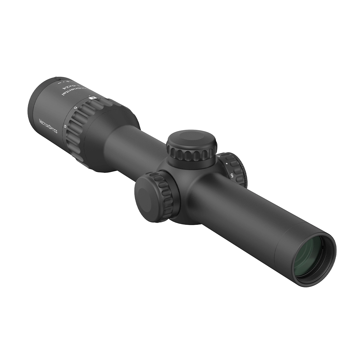 Rückseitige Ansicht des Continental X6 1–6×24 Fiber von Vector Optics mit präzisen Verstelltürmen und robuster Bauweise für Jagd und Sport.