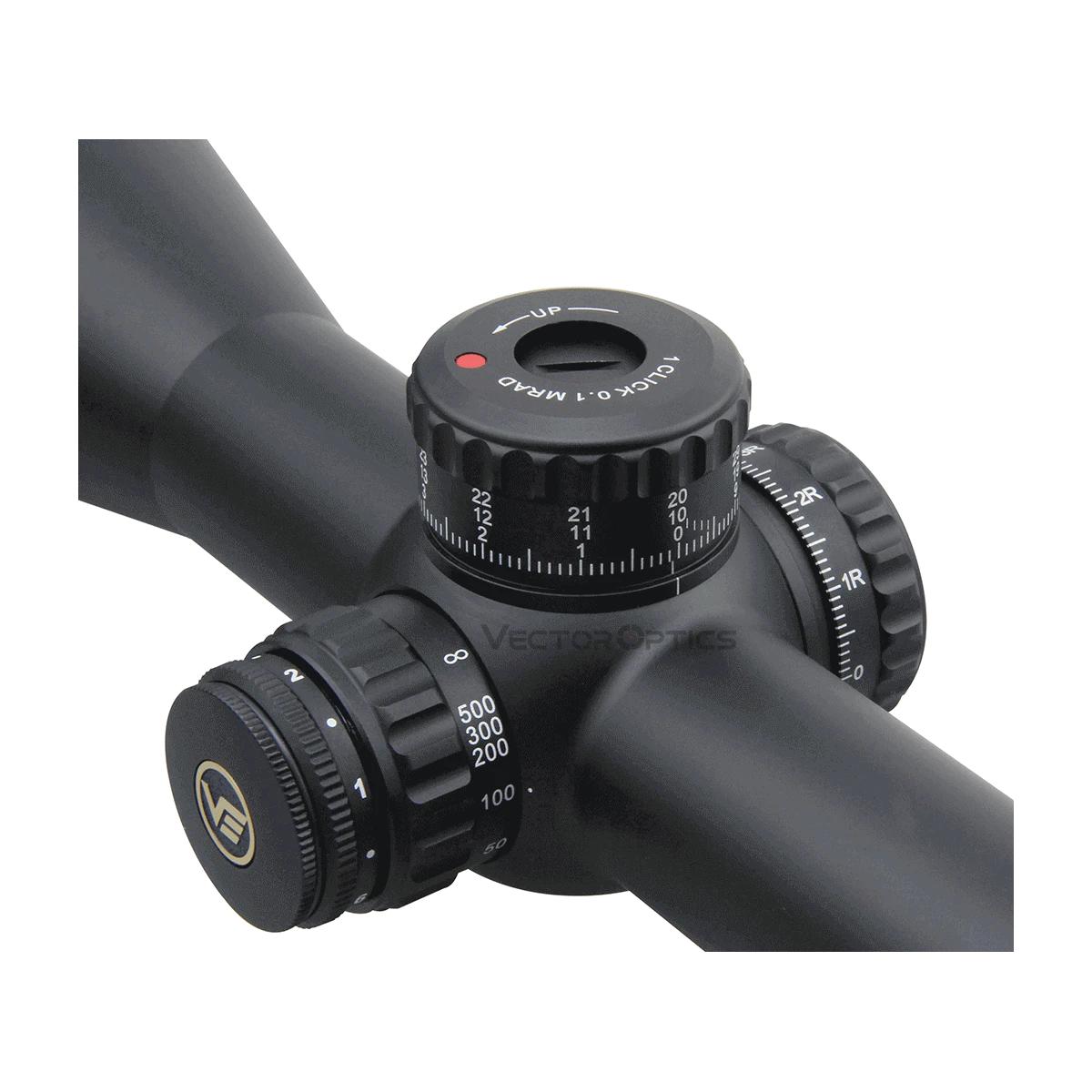 Detailansicht der Türme des Continental x6 4-24x56 VCT FFP Zielfernrohrs mit klarer Skalierung und robustem Design für präzise Höhen- und Seitenverstellung.