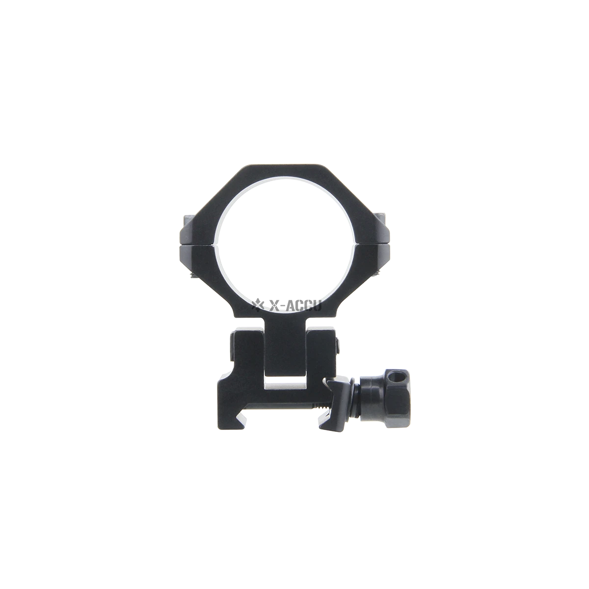 Alu-Ring X-Accu höhenverstellbar für Zielfernrohrmontage in schwarzem Design, Modell XASR-2510. Ideal für präzise Optik-Ausrichtung.