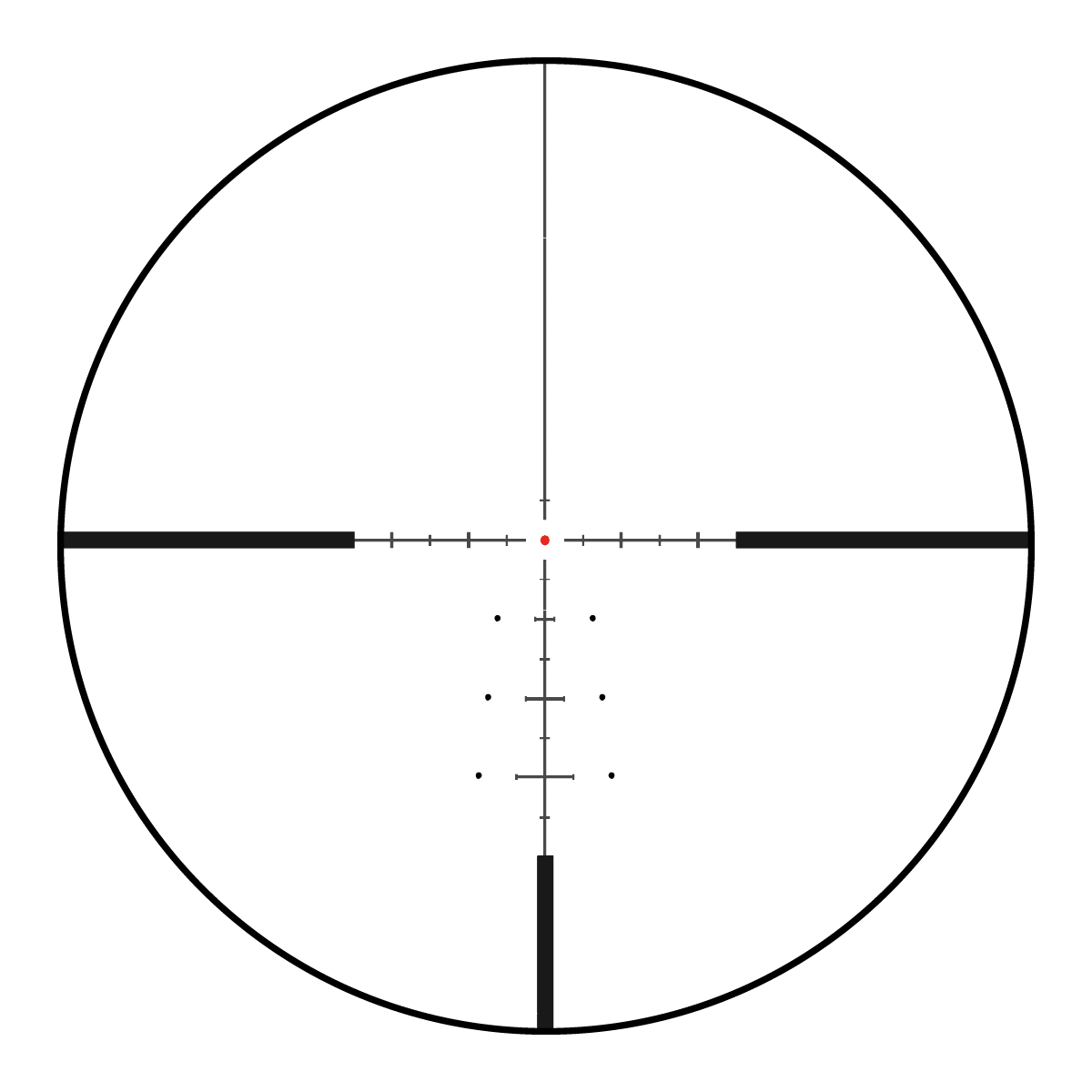 Beleuchtetes Absehen des Continental x6 5-30x56 SFP Zielfernrohrs mit feinen Markierungen für präzise Zielverfolgung bei der Jagd.