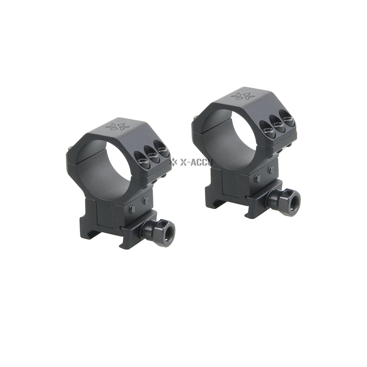 Alu-Ringe X-Accu XASR-3050 höhenverstellbar im Doppelpack, ideal für präzise Zielfernrohrmontage auf Jagd- und Sportwaffen.