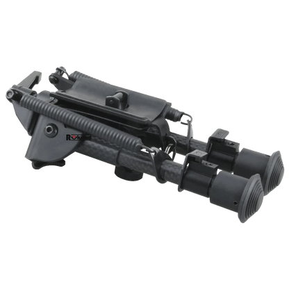Kompakt zusammenklappbares Zweibein Swivel Carbon für Waffen, leicht transportierbar und aus hochwertiger Kohlefaser gefertigt.