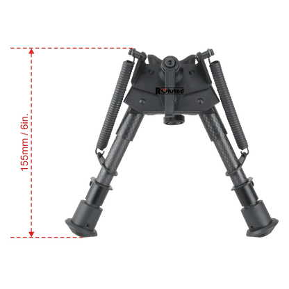 Zweibein Swivel Carbon für Waffen mit 6 Zoll Beinlänge, inklusive Maßangabe zur optimalen Größenwahl für präzises Schießen.