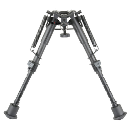 Verstellbares Carbon Zweibein RSCFP-09 mit Gummifüßen und Federmechanismus, perfekt für Outdoor-Schützen und taktische Anwendungen.