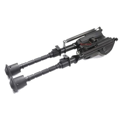 Verstellbares Zweibein aus Aluminium für Waffen, zusammengeklappt mit robustem Federmechanismus, perfekt für den Jagd- und Schießsport.