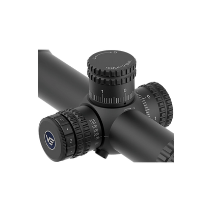 Detailansicht der Verstelltürme des Orion Pro Max 6-24x50 HD Zielfernrohrs mit klarer Skalierung für exakte Justierung.