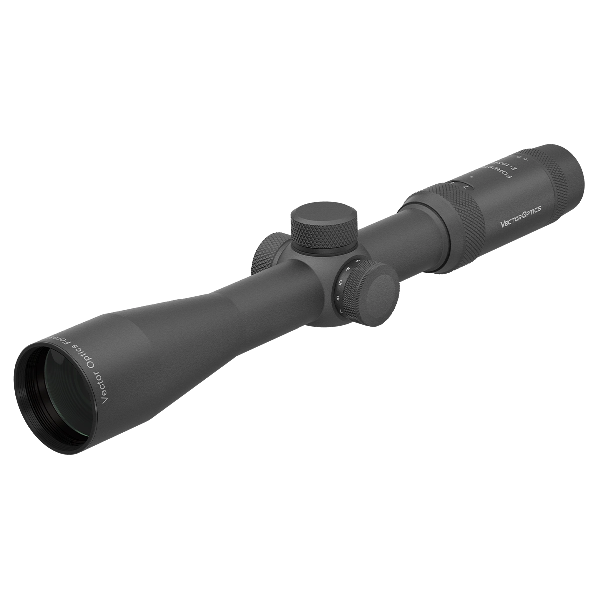 Flexibles Forester 2–10×40 SFP Zielfernrohr SCOM-02 mit präzisem Mittelrohr und griffigen Einstellrädern, ideal für präzises Zielen bei der Jagd.