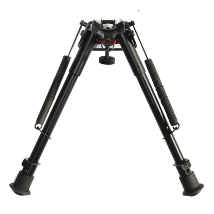 Zweibein Aluminium für Waffen in voller Höhe mit stufenverstellbaren Beinen und rutschfesten Gummifüßen, ideal für taktische Anwendungen.