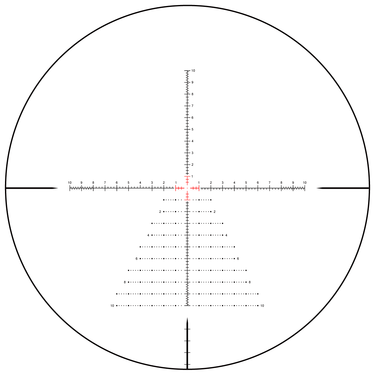 VTA-8 MIL Absehen des Tauron HD MIL FFP Zielfernrohrs mit feiner MIL-Skalierung für exakte Zielerfassung bei PRS-Wettkämpfen.