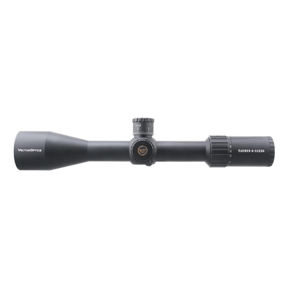 Tauron 6-24x50 HD SFP Zielfernrohr von Vector Optics in Seitenansicht mit klar sichtbarem Mittelrohr und Vergrößerungseinstellung.