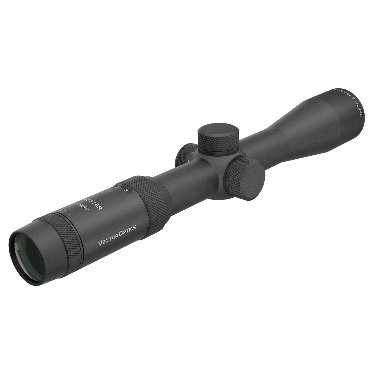 Forester 2–10×40 SFP - Rifle Scope SCOM-02 mit verstellbarem Okular und rutschfesten Bedienelementen für flexible Jagdeinsätze.