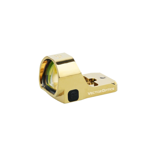 Frenzy 1x22x26 Red Dot Sight - Vector Optics in goldener Ausführung mit IPX6-Schutz, ideal für präzises Zielen bei Outdoor-Aktivitäten.