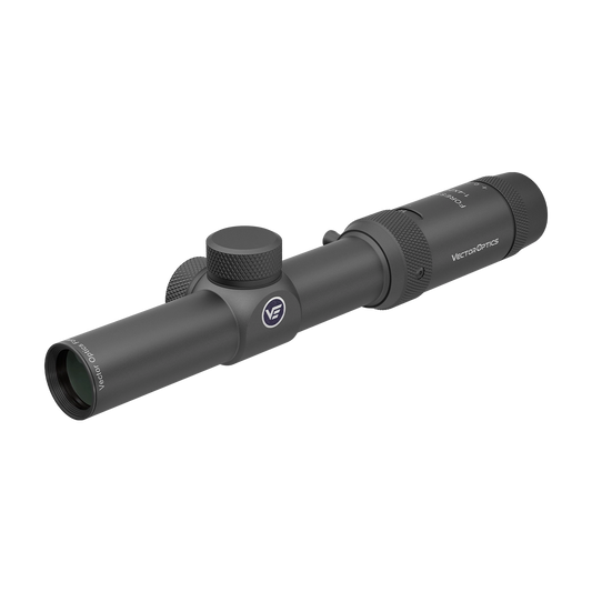 Forester 1–4×24 SFP - Vector Optics Zielfernrohr mit robustem Design und kompaktem Gehäuse für präzises Zielen bei Kurz- und Mitteldistanzen.