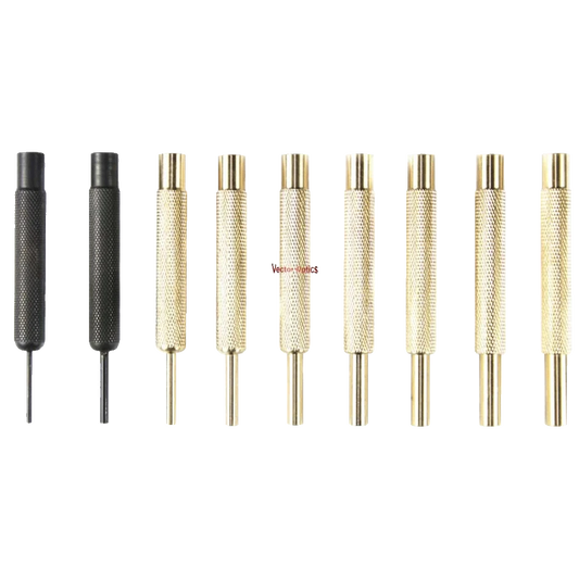 9er-Set Durchschläge - Waffenschmied Werkzeug Set aus Edelstahl & Messing mit rutschfestem Griff für präzise Waffenreinigung und -pflege.