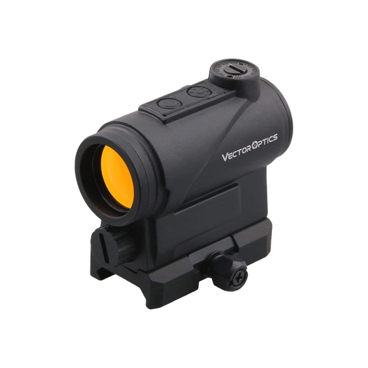 Centurion 1×20 Rotpunktvisier mit gelber Linse und kompaktem Design, ideal für präzise Zielerfassung bei Jagd und Sportschießen.