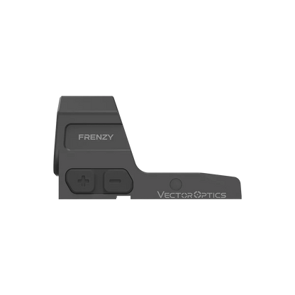 Seitenprofil des Vector Optics Frenzy SCRD-82 mit Plus- und Minus-Tasten zur Helligkeitseinstellung und kompaktem Aluminiumgehäuse.