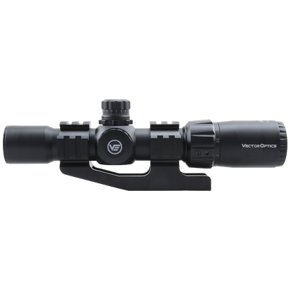 Seitenansicht des Mustang 1-4×30 SFP Zielfernrohrs mit 30 mm Tubus und taktischer Picatinny-Montage für präzise Zieloptik.