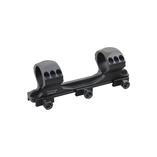 Blockmontage 20MOA Picatinny X-ACCU mit 30mm Ringen aus 6061-T6 Aluminium, ideal für präzise Langstreckenschüsse mit starker Rückstoßkontrolle.