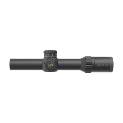 Profilansicht des Continental x6 1-6x28 FFP Zielfernrohrs mit kompaktem Design und Vektor Optics Logo für taktische Einsätze.