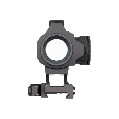Frontansicht des Maverick-II 1x25 Rotpunktvisiers mit klarer Optik und kompaktem Design für taktische Anwendungen.