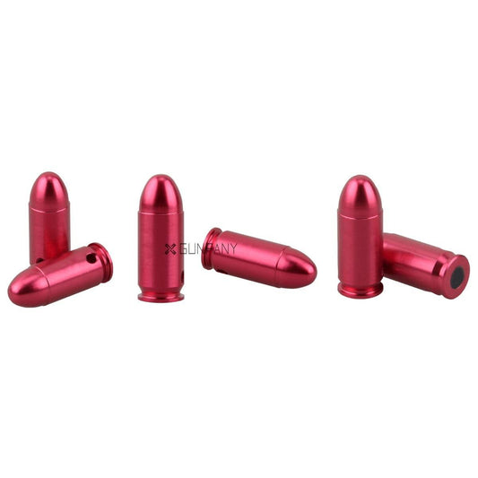 Rote Übungspatronen aus Aluminium im Kaliber 9mm für Trockenübungen. Snap Caps mit realistischer Form zur sicheren Handhabung.
