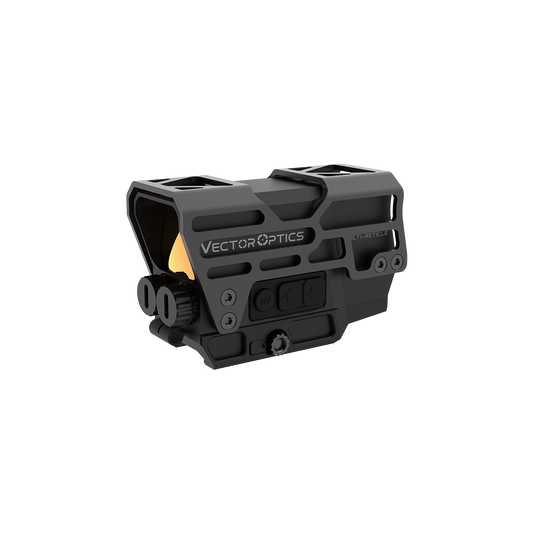 Frenzy Plus 1×31×26 Red Dot von Vector Optics mit robustem Gehäuse und Bedientasten. Ideal für präzises Zielen unter extremen Bedingungen.