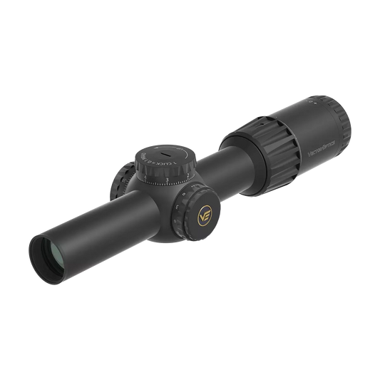 Tauron 1–6×24 SFP Zielfernrohr von Vector Optics mit robustem Aluminiumgehäuse und taktischen Verstelltürmen für präzises Schießen.