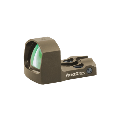 Frenzy-S 1x17x24 Reflex Sight von Vector Optics in braunem 6061-T6 Aluminiumgehäuse mit IPX6 Wasserschutz für präzise Jagdanwendungen.