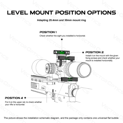 Technische Zeichnung der Wasserwaage für X-Accu von Vector Optics mit Maßangaben, ideal für präzise Montageplanung.