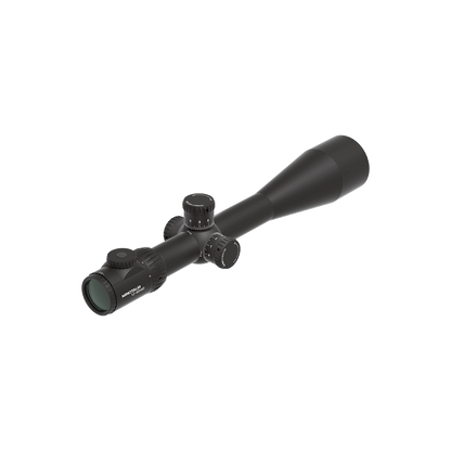 Rückansicht des Minotaur 12-60x60 GenII SFP Zielfernrohrs mit detaillierter Darstellung der Okular- und Turmkonfiguration.