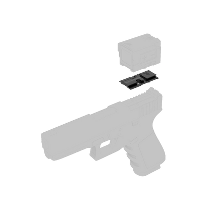 Explosionszeichnung der Montage VOD Glock MOS mit Red Dot Adapter, zeigt präzise Passform auf Glock MOS Schlitten.