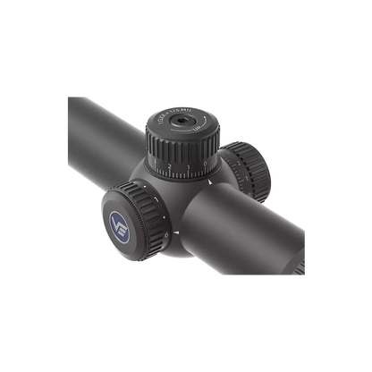 Detailansicht der Justiertürme des Forester 1-5x24 SFP Fiber (SCOC-54), präzise Höhen- und Seitenverstellung für taktische Genauigkeit.