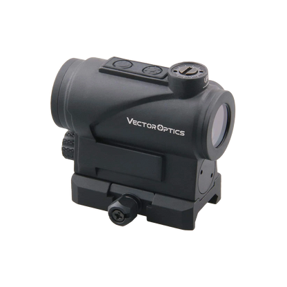 Kompaktes Centurion 1×20 Rotpunktvisier mit klarer Markenaufschrift und stabiler Montagehalterung für Waffenoptik-Anwendungen.