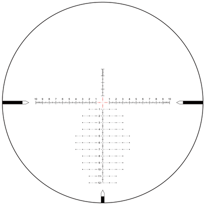 MIL FFP Absehen des Tauron 6-24x50 HD Zielfernrohrs mit roter Beleuchtung für präzises Zielen bei PRS und Long-Range-Schießen.