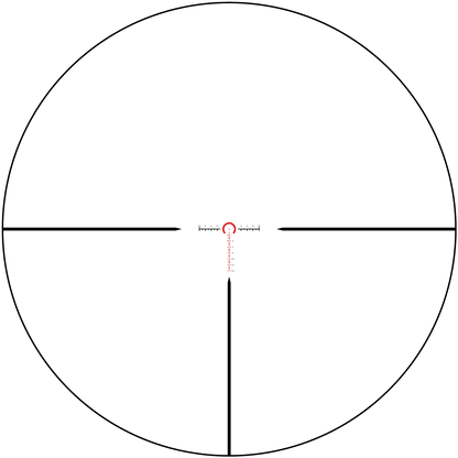 MIL-Absehen des Tauron 1-6x24 FFP Zielfernrohrs mit rotem Zielpunkt für schnelle Zielerfassung bei Jagd und Sport.