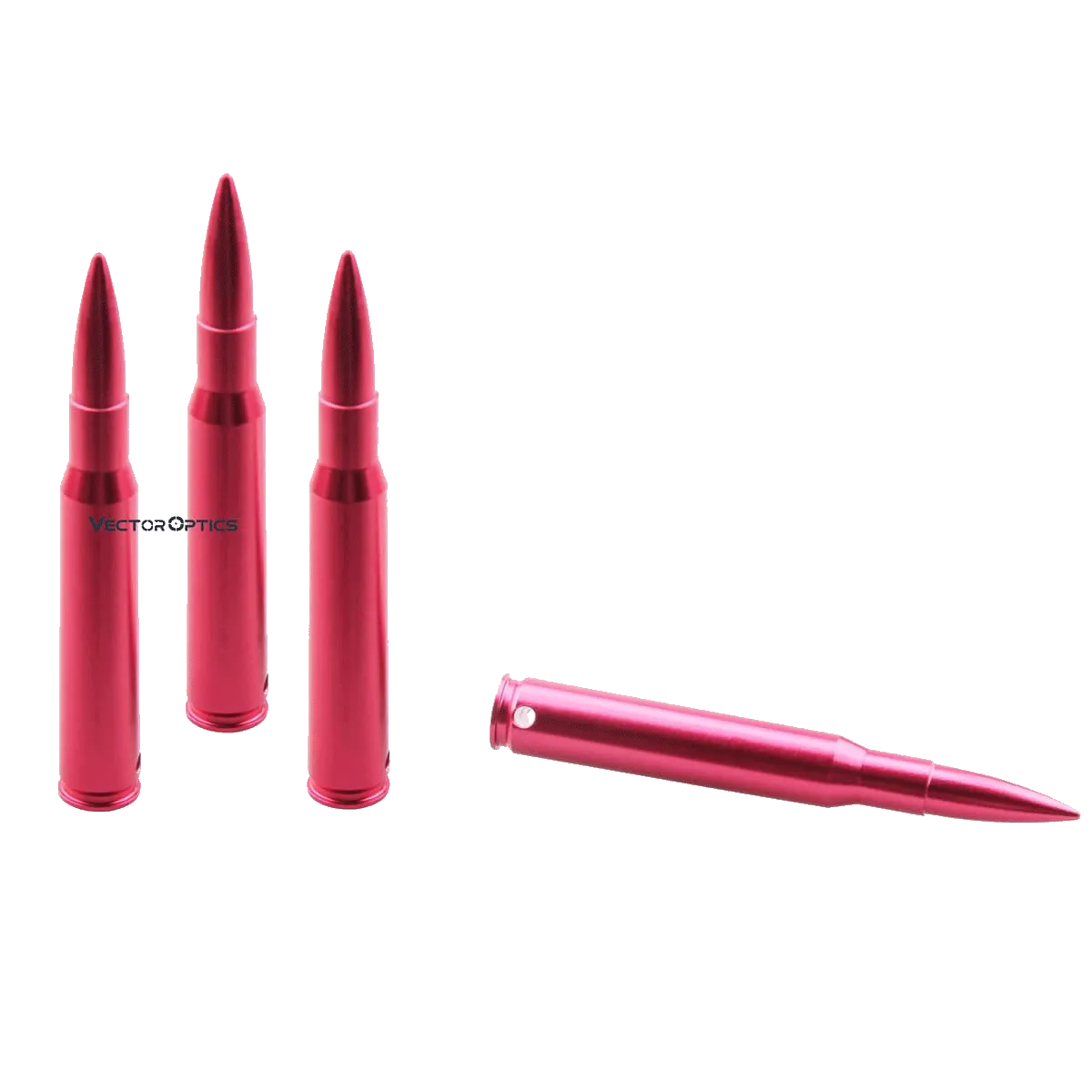 Drei rote Snap Caps für Gewehrkaliber aus Aluminium, ideal für sicheres Trockentraining und Ladeübungen.