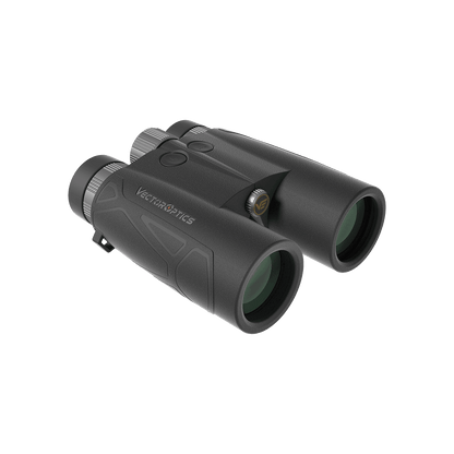 Seitliche Ansicht des Paragon 10x42 Fernglas Rangefinder mit 2300m Reichweite und ergonomischem Design für Jäger und Naturfreunde.