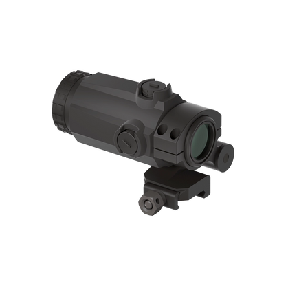 Seitliche Ansicht des Maverick-III 3x22 Magnifiers mit Flip-to-Side-Montage. Perfekt für Reflexvisiere und schnelle Zielwechsel.