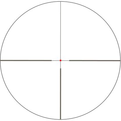 Absehenansicht des Grizzly 2.5-15x50i HD Zielfernrohrs mit rotem Leuchtpunkt in der Mitte für präzise Zielaufnahme.