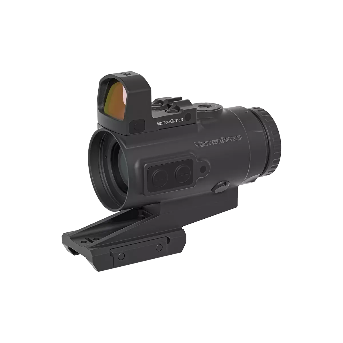 Vector Optics Prismenvisier 4x24 mit integriertem Frenzy Green Dot, ideal für CQB und mittlere Distanzen mit BDC-Absehen und roter Beleuchtung.